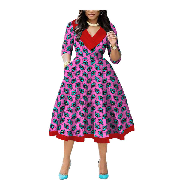 Vestido de Algodón Batik Étnico Africano con Estampado Doble Cara