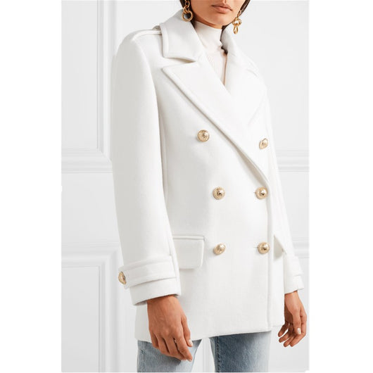 Abrigo de Cachemir Doble Botonadura Blanco Elegante - Image 11