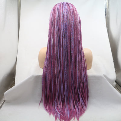 Peluca Larga Morada Degradado con Trenzas - Fibra Sintética Resistente al Calor - Image 8