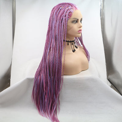 Peluca Larga Morada Degradado con Trenzas - Fibra Sintética Resistente al Calor - Image 2