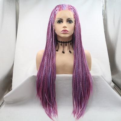 Peluca Larga Morada Degradado con Trenzas - Fibra Sintética Resistente al Calor - Image 4