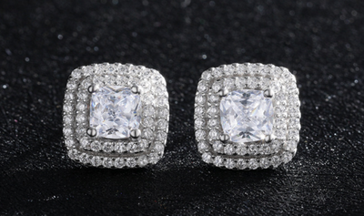 Aretes de Zirconia Cuadrados con Brillo Diamante - Image 4
