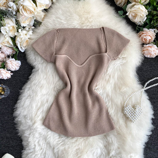 Blusa Ajustada Escote Profundo - Camiseta Básica Tejida Manga Corta Multiusos - Image 7