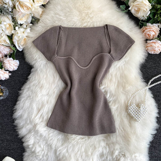 Blusa Ajustada Escote Profundo - Camiseta Básica Tejida Manga Corta Multiusos - Image 5