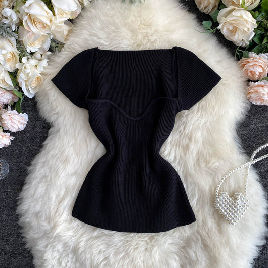 Blusa Ajustada Escote Profundo - Camiseta Básica Tejida Manga Corta Multiusos - Image 3