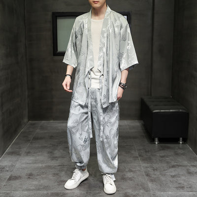 Traje Hanfu Tradicional Chino - Camiseta Ice Silk con Bordado Pez Volador para Hombre - Image 6