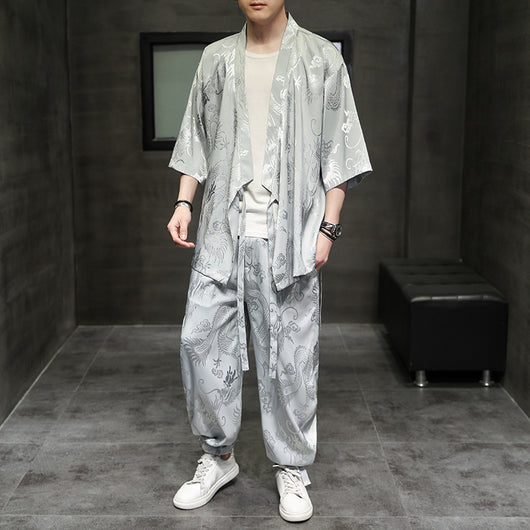 Traje Hanfu Tradicional Chino - Camiseta Ice Silk con Bordado Pez Volador para Hombre - Image 6