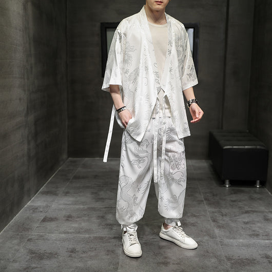 Traje Hanfu Tradicional Chino - Camiseta Ice Silk con Bordado Pez Volador para Hombre - Image 13