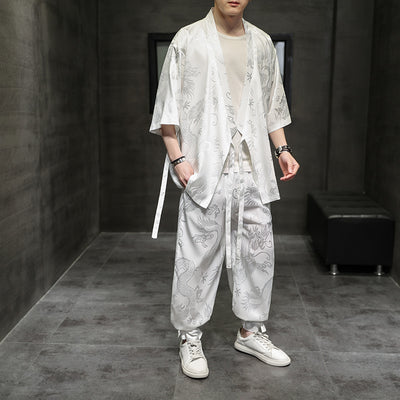 Traje Hanfu Tradicional Chino - Camiseta Ice Silk con Bordado Pez Volador para Hombre - Image 2