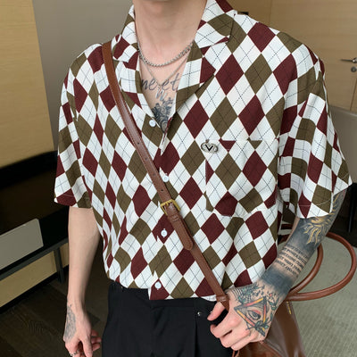 Camisa Cuadriculada Estilo Coreano con Broche Desmontable para Hombre - Image 9