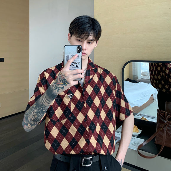 Camisa Cuadriculada Estilo Coreano con Broche Desmontable para Hombre