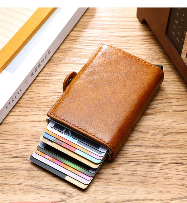 Monedero RFID de Cuero Crazy Horse para Hombre - Portacédulas Minimalista