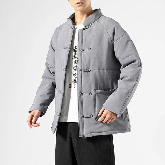 Abrigo Hanfu de Algodón con Cuello Mao y Botones de Disco