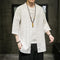 Men's Traditional Hanfu Linen Three-Quarter Sleeve Shirt - Cotton and Linen