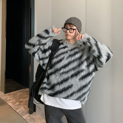 Suéter Hombre Rayas Zebra Mohair Invierno - Cuello Redondo Manga Larga - Image 10