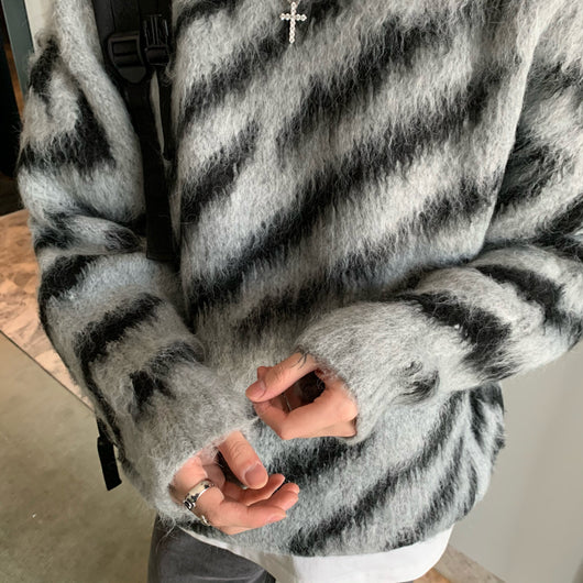 Suéter Hombre Rayas Zebra Mohair Invierno - Cuello Redondo Manga Larga - Image 11