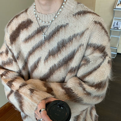 Suéter Hombre Rayas Zebra Mohair Invierno - Cuello Redondo Manga Larga - Image 17