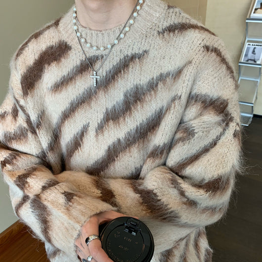 Suéter Hombre Rayas Zebra Mohair Invierno - Cuello Redondo Manga Larga - Image 17