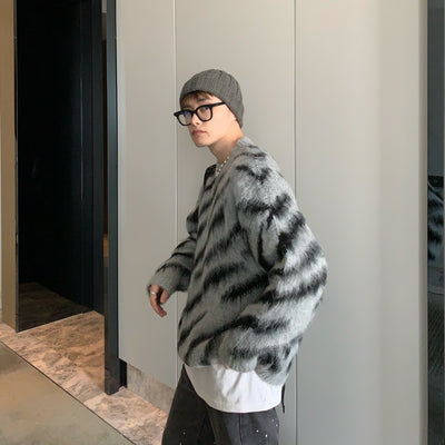 Suéter Hombre Rayas Zebra Mohair Invierno - Cuello Redondo Manga Larga - Image 16