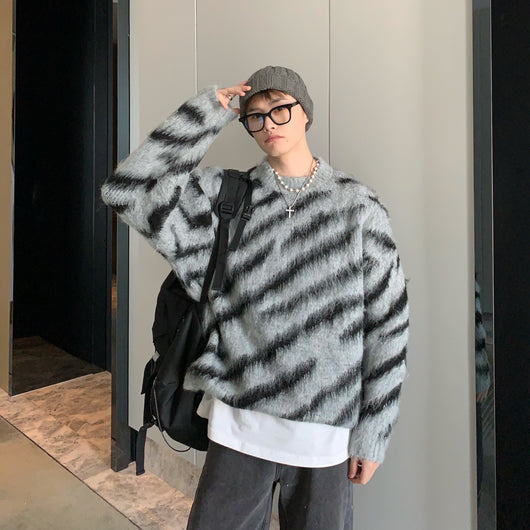 Suéter Hombre Rayas Zebra Mohair Invierno - Cuello Redondo Manga Larga - Image 19