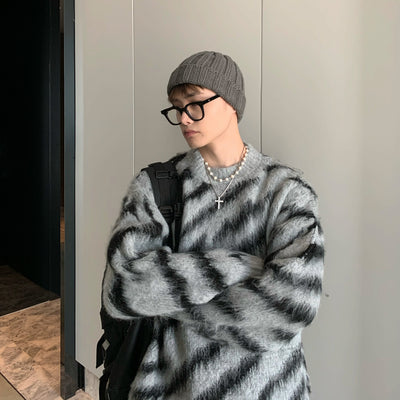 Suéter Hombre Rayas Zebra Mohair Invierno - Cuello Redondo Manga Larga - Image 21