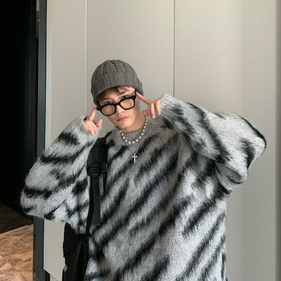 Suéter Hombre Rayas Zebra Mohair Invierno - Cuello Redondo Manga Larga - Image 22