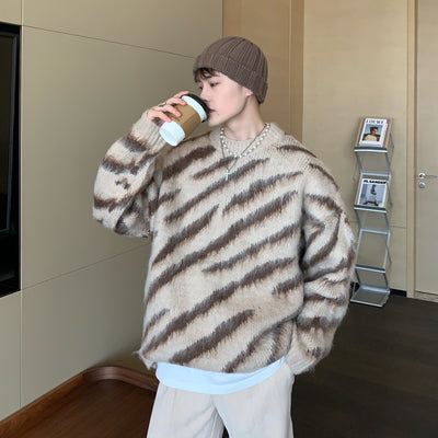 Suéter Hombre Rayas Zebra Mohair Invierno - Cuello Redondo Manga Larga - Image 5