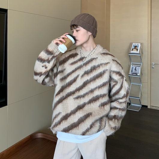 Suéter Hombre Rayas Zebra Mohair Invierno - Cuello Redondo Manga Larga - Image 5