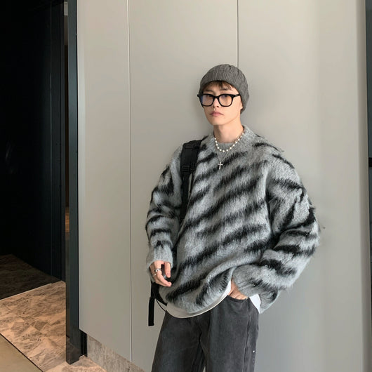 Suéter Hombre Rayas Zebra Mohair Invierno - Cuello Redondo Manga Larga - Image 3