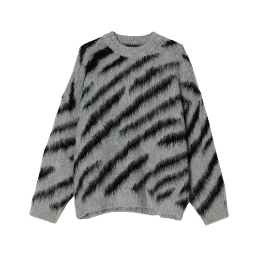 Suéter Hombre Rayas Zebra Mohair Invierno - Cuello Redondo Manga Larga