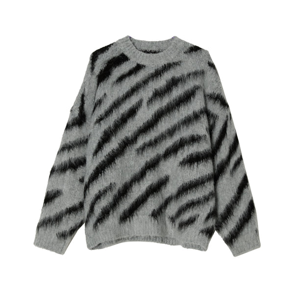 Suéter Hombre Rayas Zebra Mohair Invierno - Cuello Redondo Manga Larga