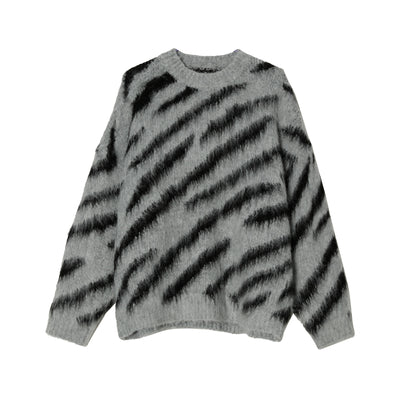 Suéter Hombre Rayas Zebra Mohair Invierno - Cuello Redondo Manga Larga