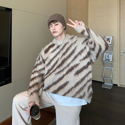 Suéter Hombre Rayas Zebra Mohair Invierno - Cuello Redondo Manga Larga - Image 4