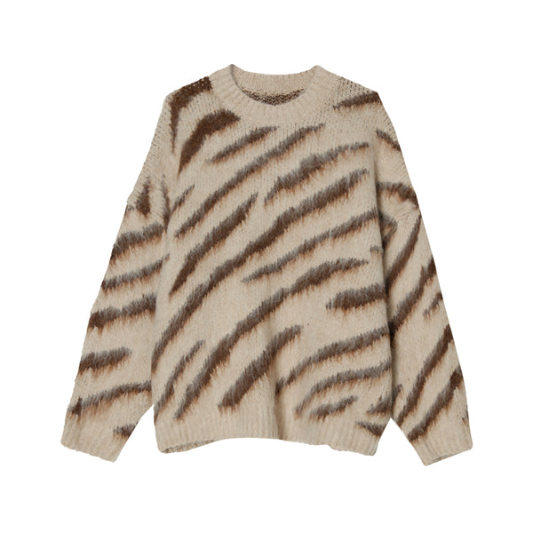 Suéter Hombre Rayas Zebra Mohair Invierno - Cuello Redondo Manga Larga