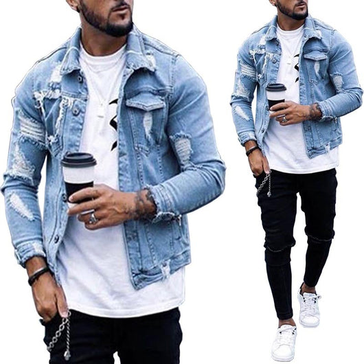 Chaqueta Denim para Hombre con Diseño Rotos Irregular Lavado Vintage - Image 10