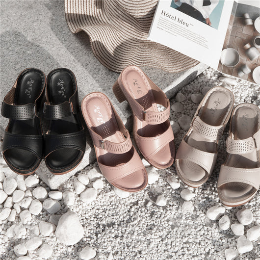 Sandalias Cómodas de Tacón Grueso para Mujer - Estilo Europeo Talla Grande