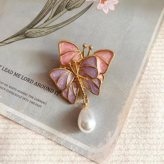 Aretes de Aguja Plata 925 con Mariposa Esmaltada y Perla de Agua Dulce Estilo Retro Francés - Image 3