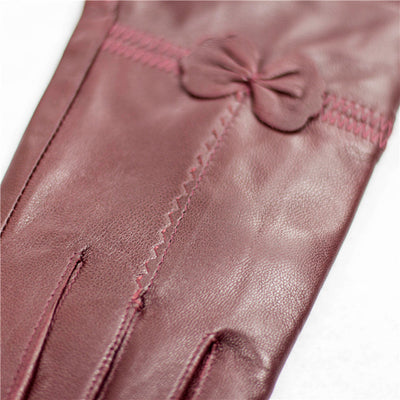Guantes de Cuero de Oveja para Mujer Invierno - Cálidos con Lazo y Forro de Felpa - Image 4