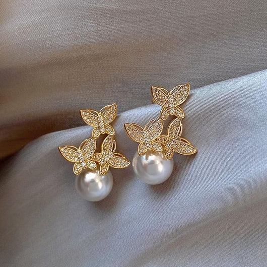 Aretes de Plata 925 con Perla y Mariposa de Cristales - Lujo Ligero - Image 3