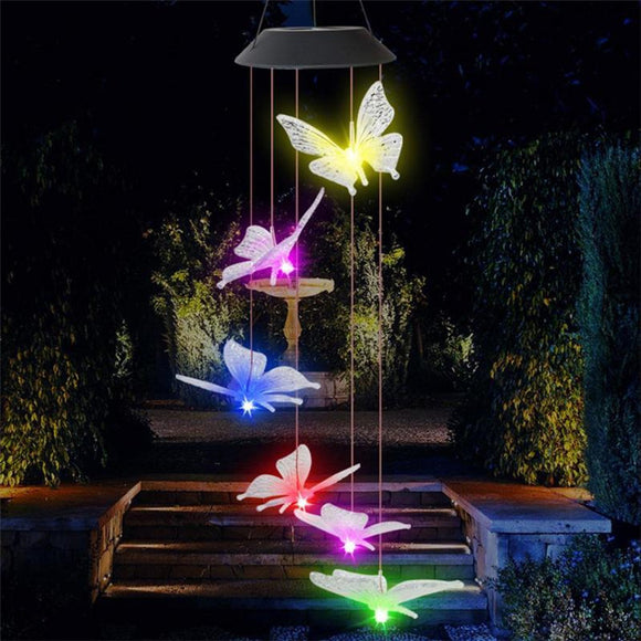 Lámpara Solar Mariposa LED Multicolor con Viento para Jardín