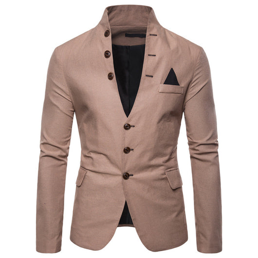 Blazer Casual Slim Fit con Cuello Mao y Botones Decorativos para Hombre - Image 8