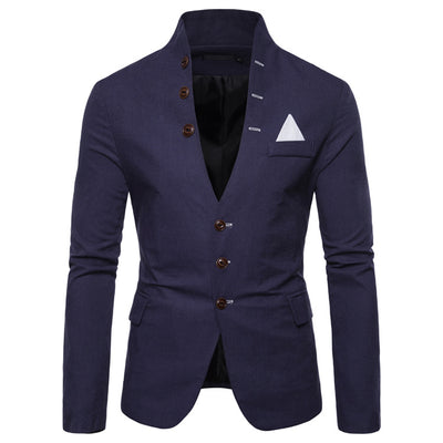 Blazer Casual Slim Fit con Cuello Mao y Botones Decorativos para Hombre - Image 9