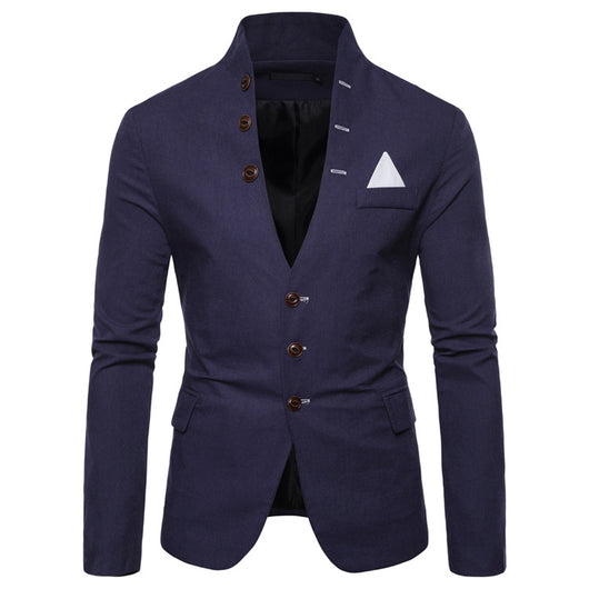 Blazer Casual Slim Fit con Cuello Mao y Botones Decorativos para Hombre - Image 9