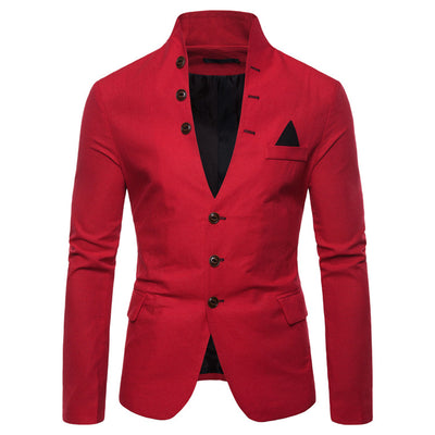 Blazer Casual Slim Fit con Cuello Mao y Botones Decorativos para Hombre - Image 3