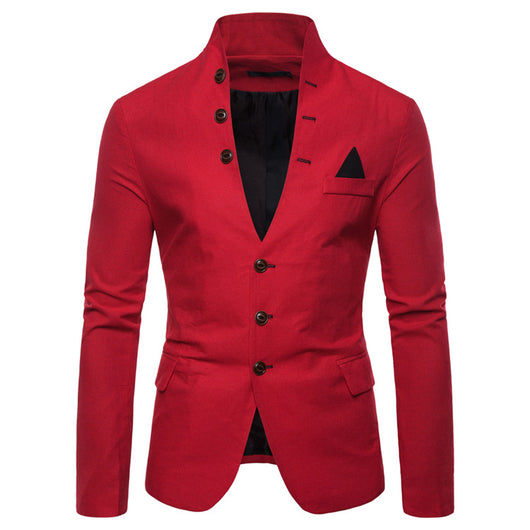 Blazer Casual Slim Fit con Cuello Mao y Botones Decorativos para Hombre - Image 3