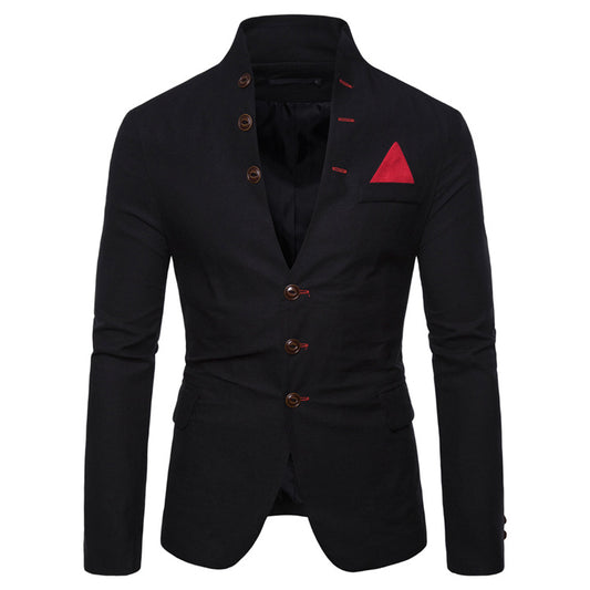 Blazer Casual Slim Fit con Cuello Mao y Botones Decorativos para Hombre - Image 2