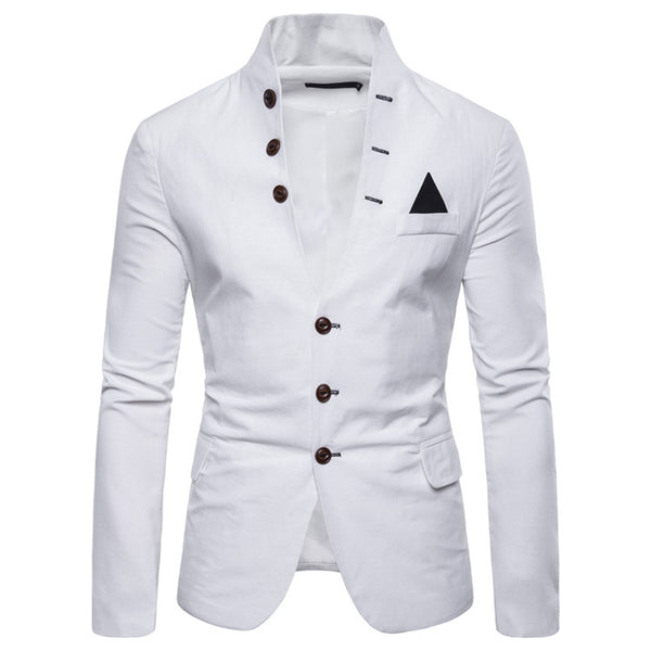 Blazer Casual Slim Fit con Cuello Mao y Botones Decorativos para Hombre