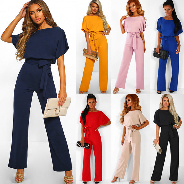 Body Enterizo Mujer Manga Corta con Cinturón - Pierna Recta Clubwear