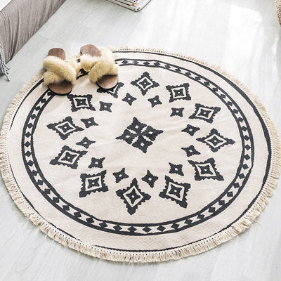 Tapete Redondo Tejido a Mano con Borla - Diseño Minimalista Lujo Americano para Sala - Image 4