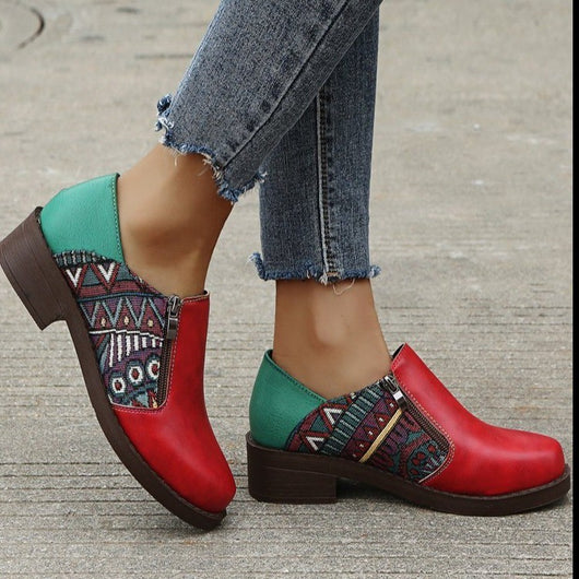 Zapatos de Tacón Cuadrado Bajo con Diseño de Bloques de Color Estilo Romano para Mujer - Image 9